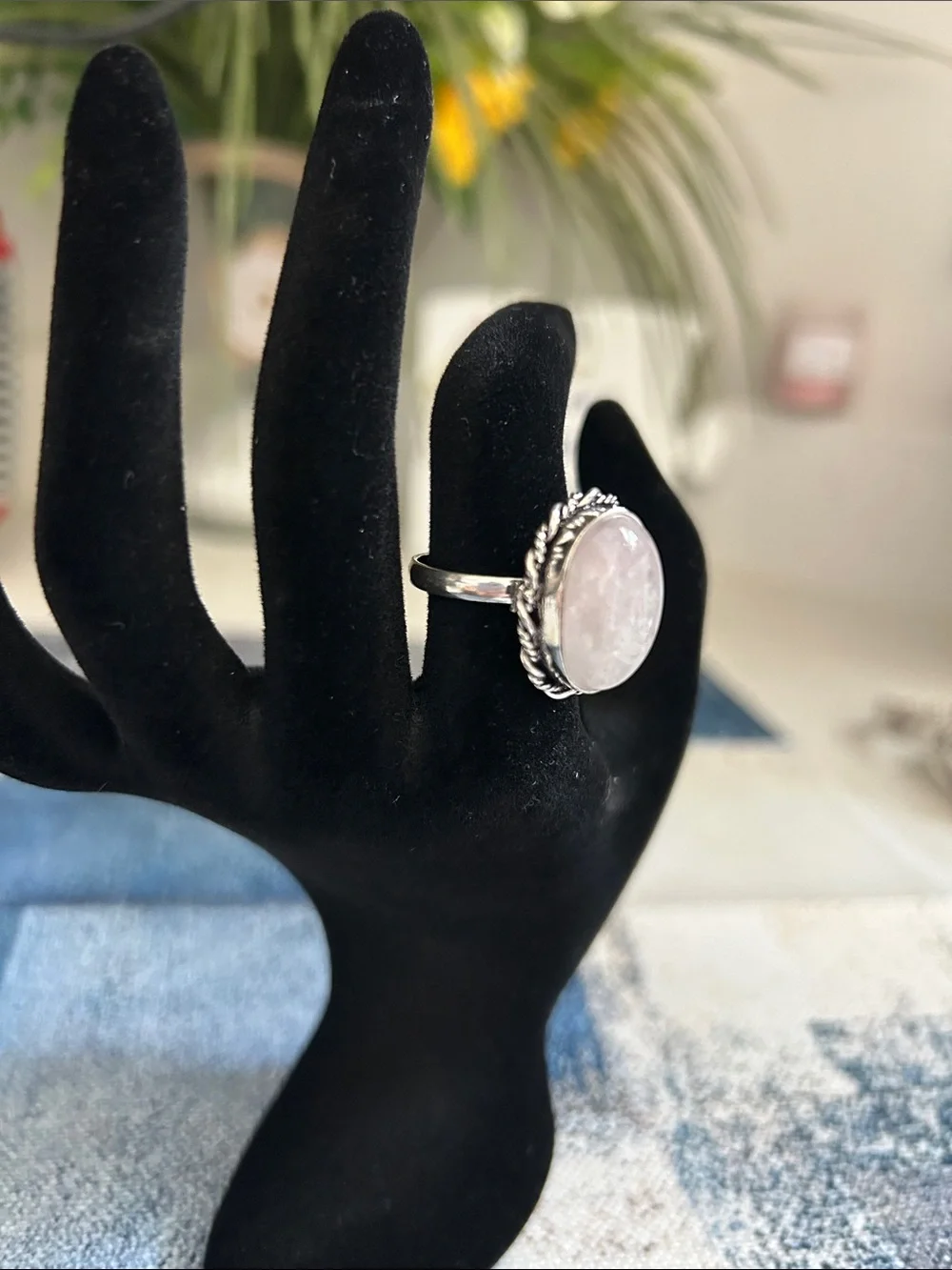 Sterling Silver Rose Quartz Gemstone Ring Size 7 & Bracelet Set